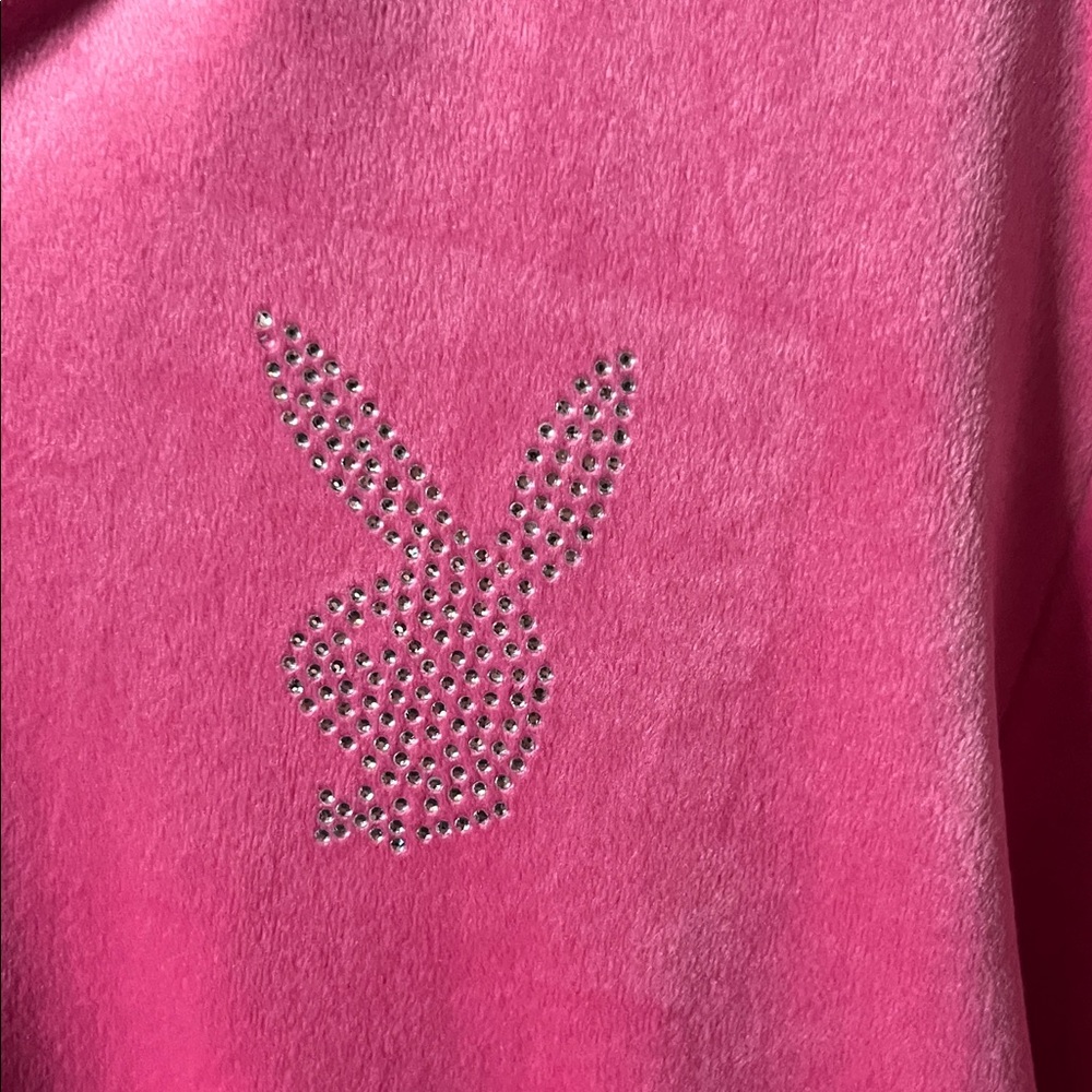 PLAYBOY Pink Velour Full Zip Hoodie Rhinestone Bunny Logo Size Small - Picture 4 of 9